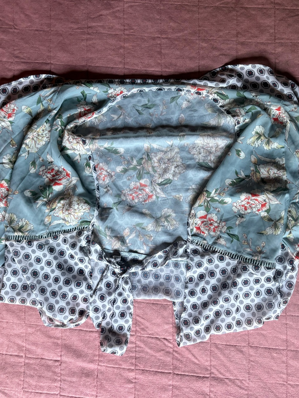 Floral & Geo Print Kimono- Swim Cover Up- Sage and White- Size XXL - Picture 3 of 11